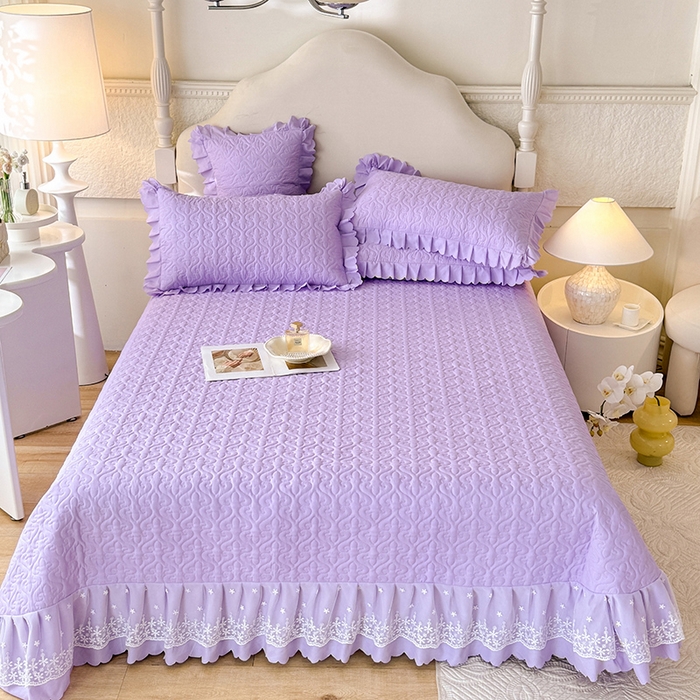 91家纺网 家纺一手货源 找家纺 后庭寝室 2025新款法式公主风亲肤床盖四件套-满天星系列 满天星-浅紫