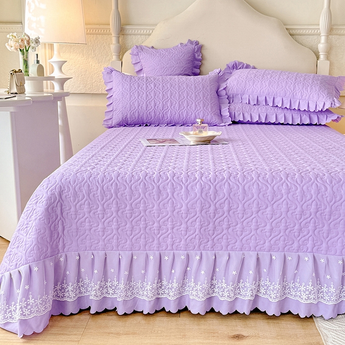 91家纺网 家纺一手货源 找家纺 后庭寝室 2025新款法式公主风亲肤床盖四件套-满天星系列 满天星-浅紫