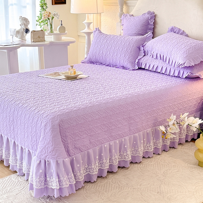 91家纺网 家纺一手货源 找家纺 后庭寝室 2025新款法式公主风亲肤床盖四件套-满天星系列 满天星-浅紫