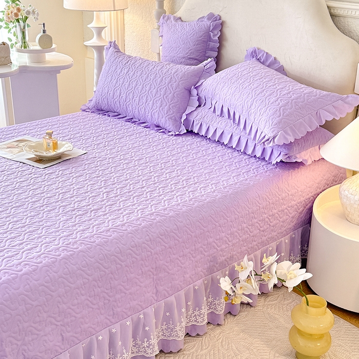 91家纺网 家纺一手货源 找家纺 后庭寝室 2025新款法式公主风亲肤床盖四件套-满天星系列 满天星-浅紫