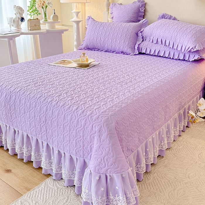 91家纺网 家纺一手货源 找家纺 后庭寝室 2025新款法式公主风亲肤床盖四件套-满天星系列 满天星-浅紫