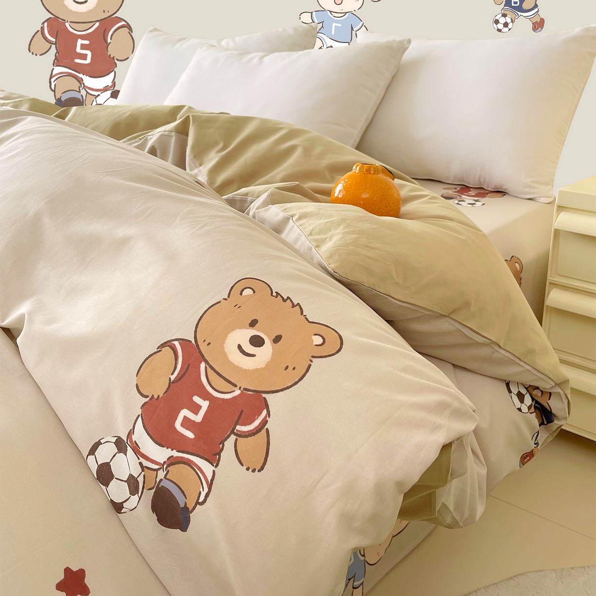 91家纺网 家纺一手货源 找家纺 金鑫汇家纺 2025新款A类全棉纯棉印花大床图单被套 被套单件 友谊足球