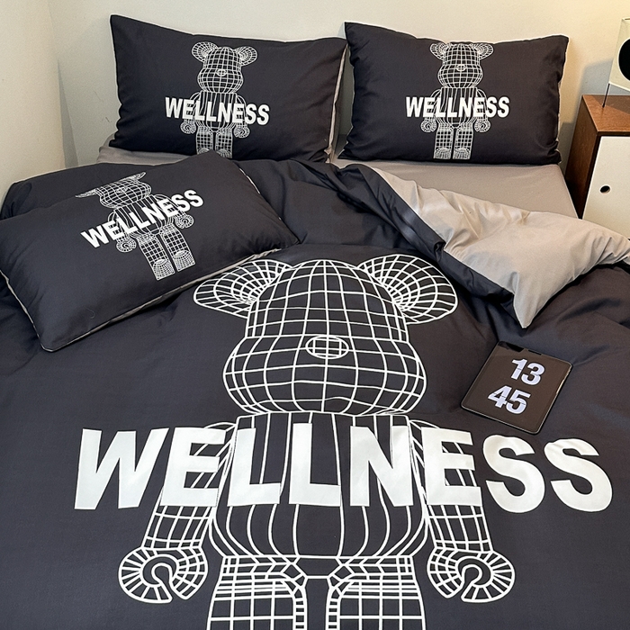 91家纺网 家纺一手货源 找家纺 摩卡（乐趣） 2025新款现代简约网红款四季棉四件套 机器熊