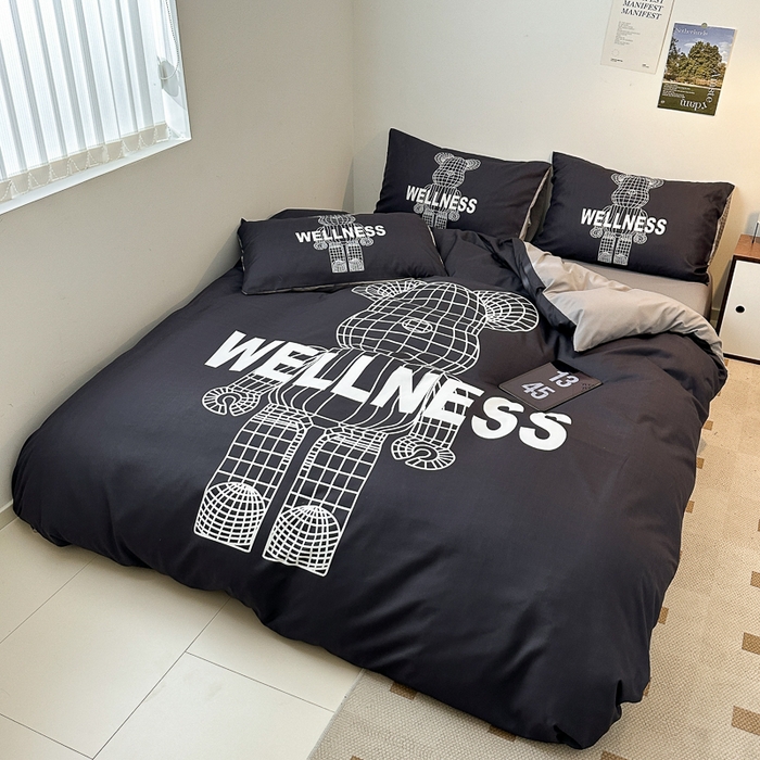 91家纺网 家纺一手货源 找家纺 摩卡（乐趣） 2025新款现代简约网红款四季棉四件套 机器熊