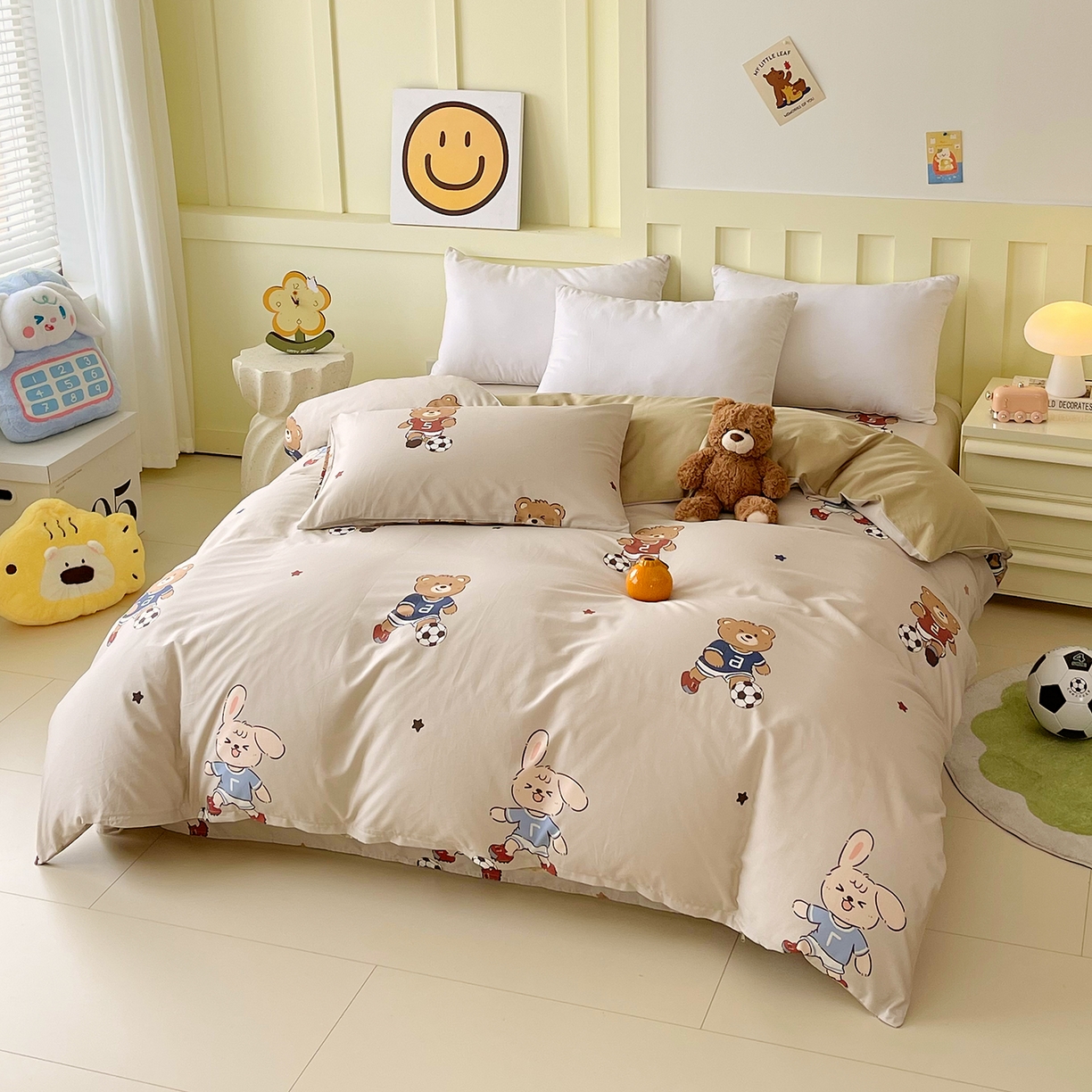 91家纺网 家纺一手货源 找家纺 金鑫汇家纺 2025新款A类全棉纯棉印花大床图单被套 被套单件 友谊足球