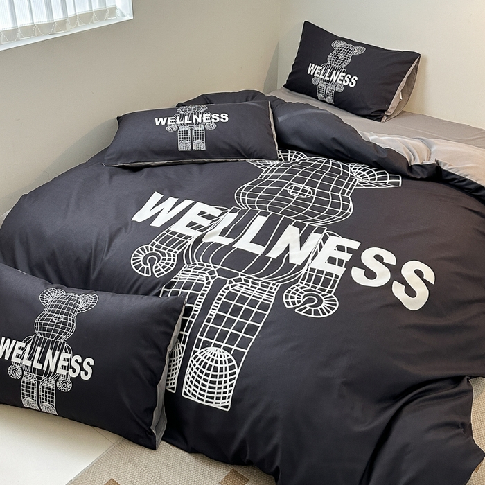 91家纺网 家纺一手货源 找家纺 摩卡（乐趣） 2025新款现代简约网红款四季棉四件套 机器熊