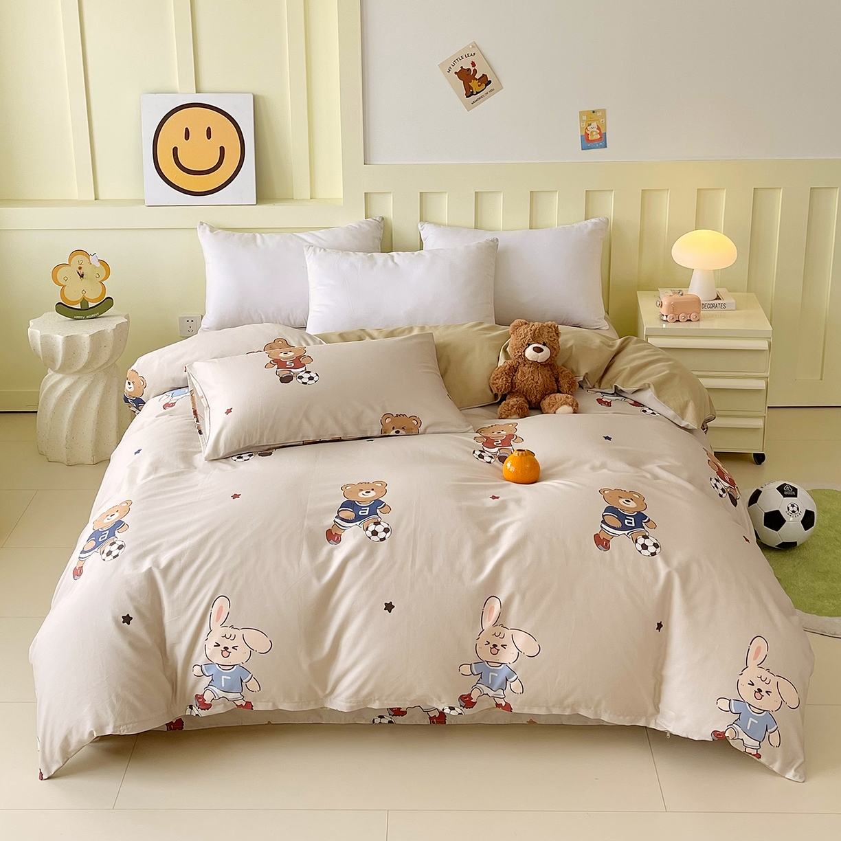 91家纺网 家纺一手货源 找家纺 金鑫汇家纺 2025新款A类全棉纯棉印花大床图单被套 被套单件 友谊足球