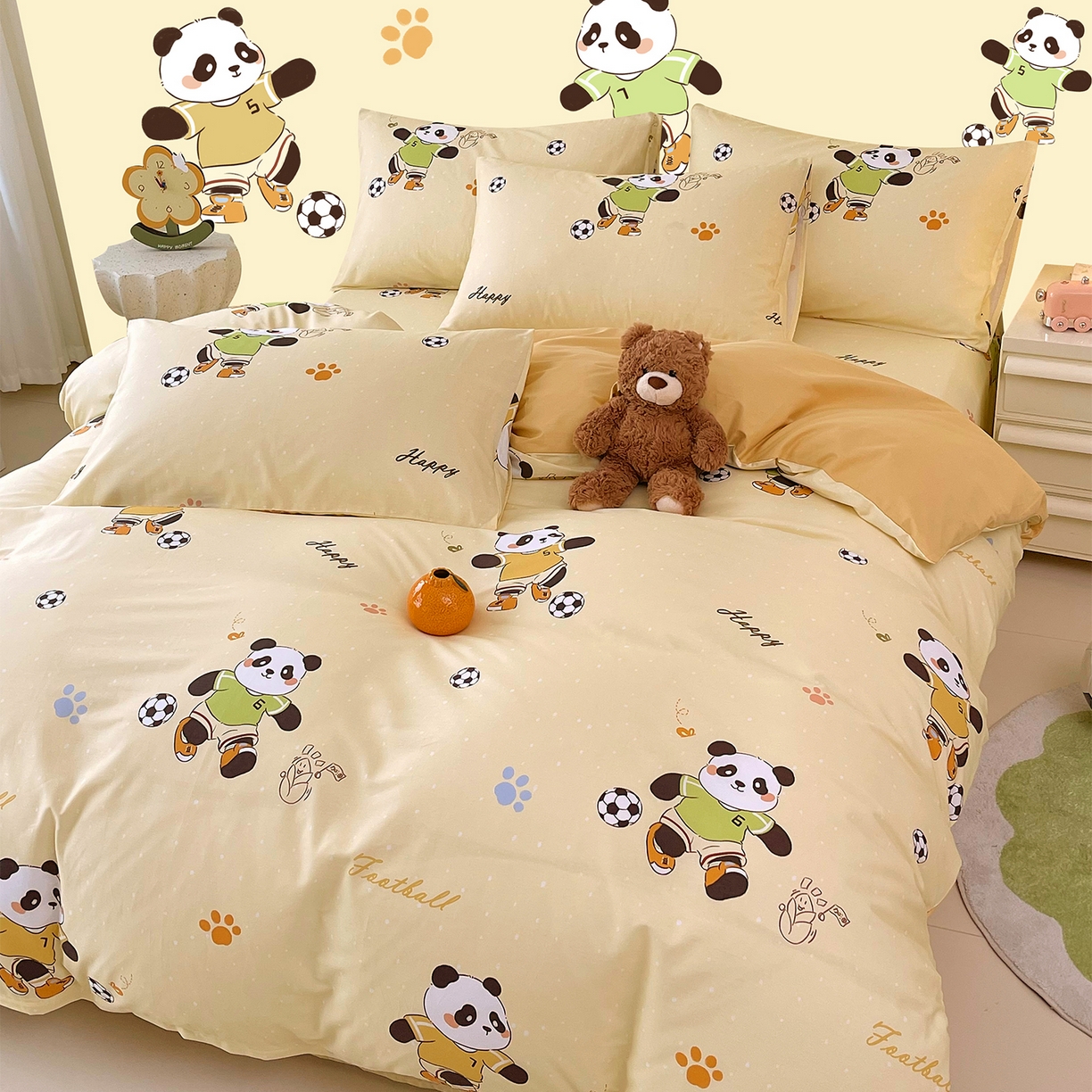 91家纺网 家纺一手货源 找家纺 金鑫汇家纺 2025新款A类全棉纯棉印花大床图单被套 被套单件 足球争霸赛-黄