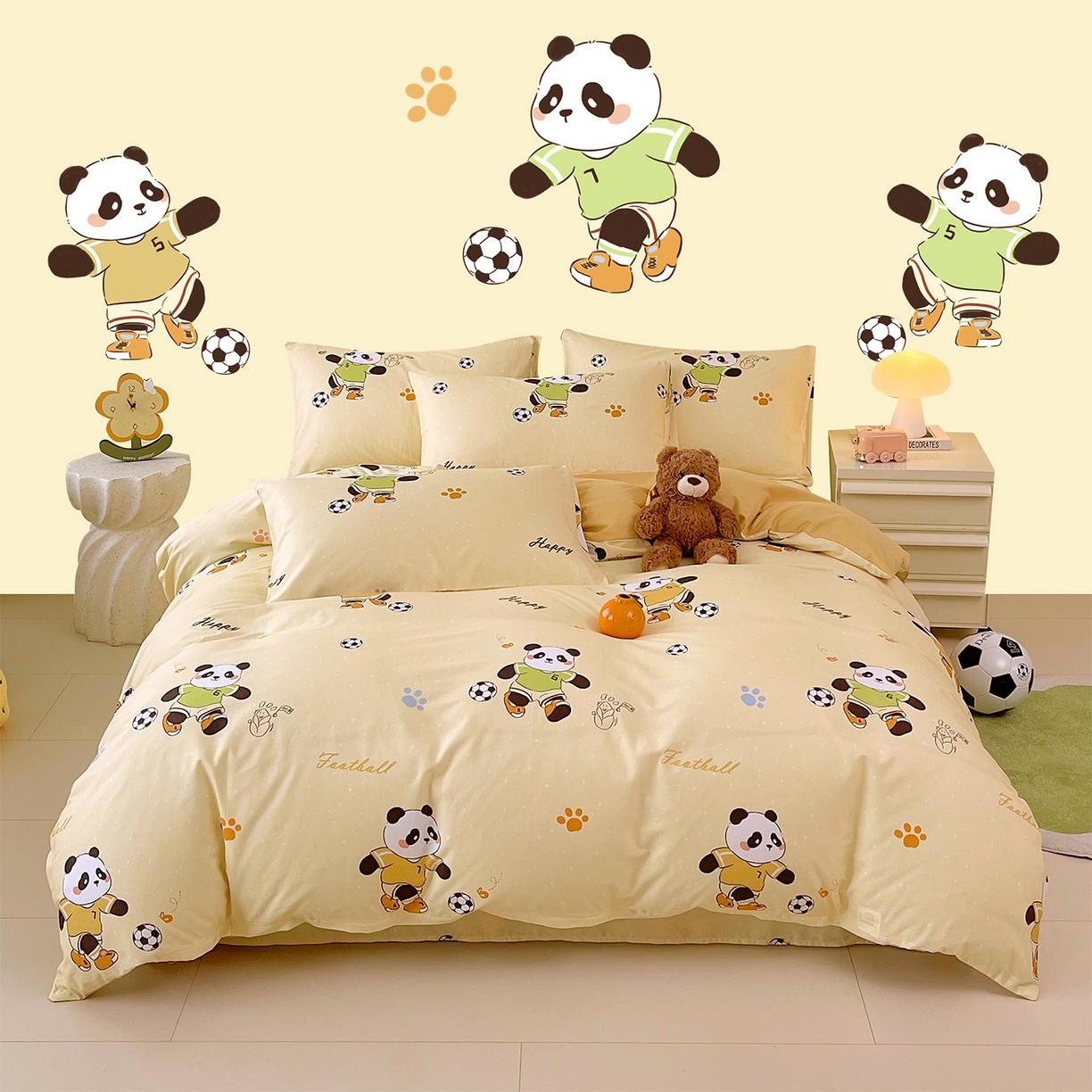 91家纺网 家纺一手货源 找家纺 金鑫汇家纺 2025新款A类全棉纯棉印花大床图单被套 被套单件 足球争霸赛-黄