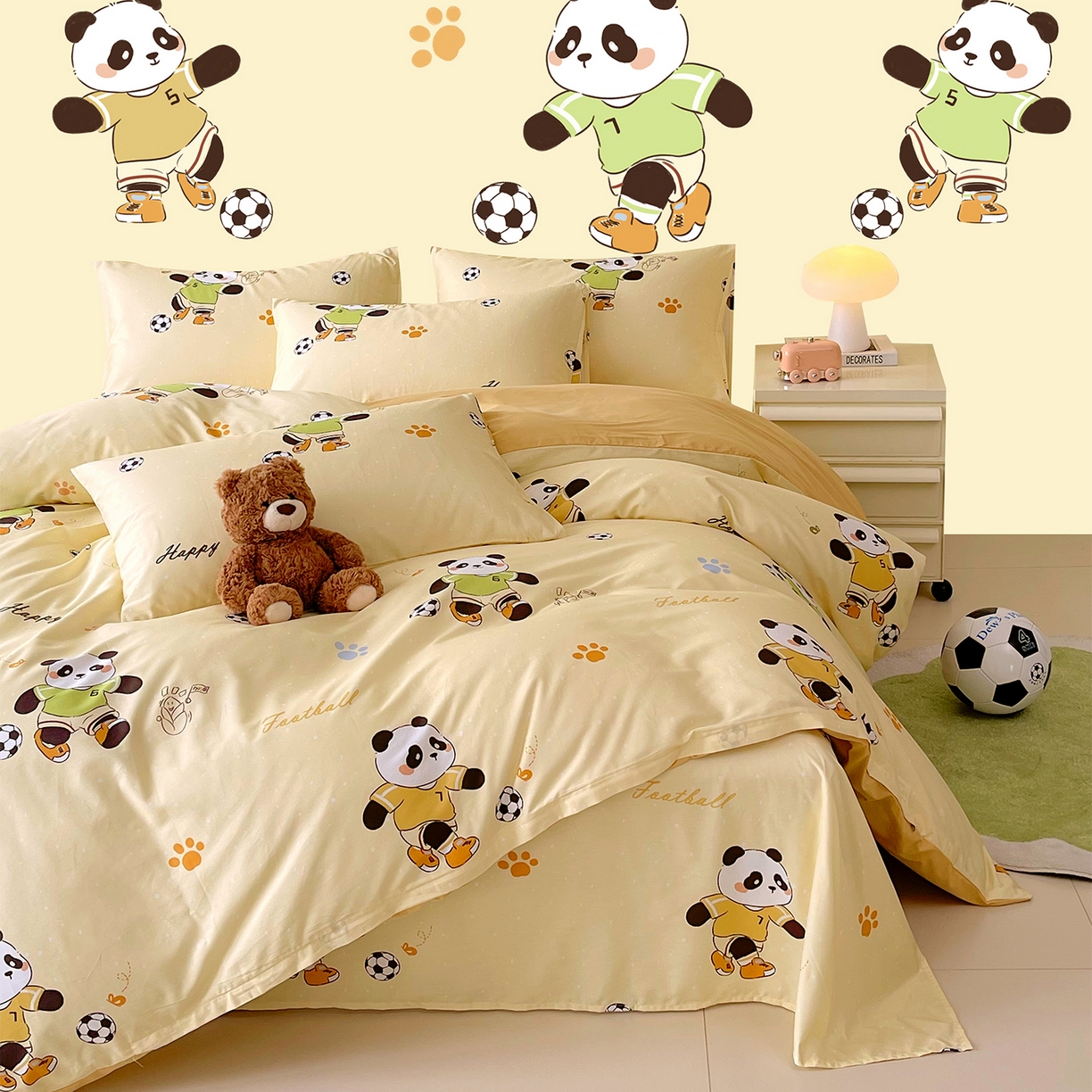 91家纺网 家纺一手货源 找家纺 金鑫汇家纺 2025新款A类全棉纯棉印花大床图单被套 被套单件 足球争霸赛-黄