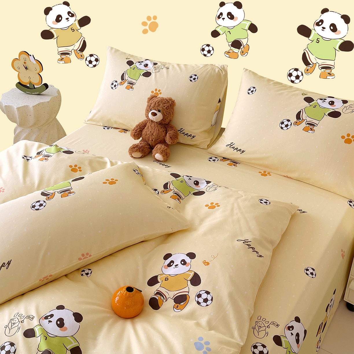 91家纺网 家纺一手货源 找家纺 金鑫汇家纺 2025新款A类全棉纯棉印花大床图单被套 被套单件 足球争霸赛-黄