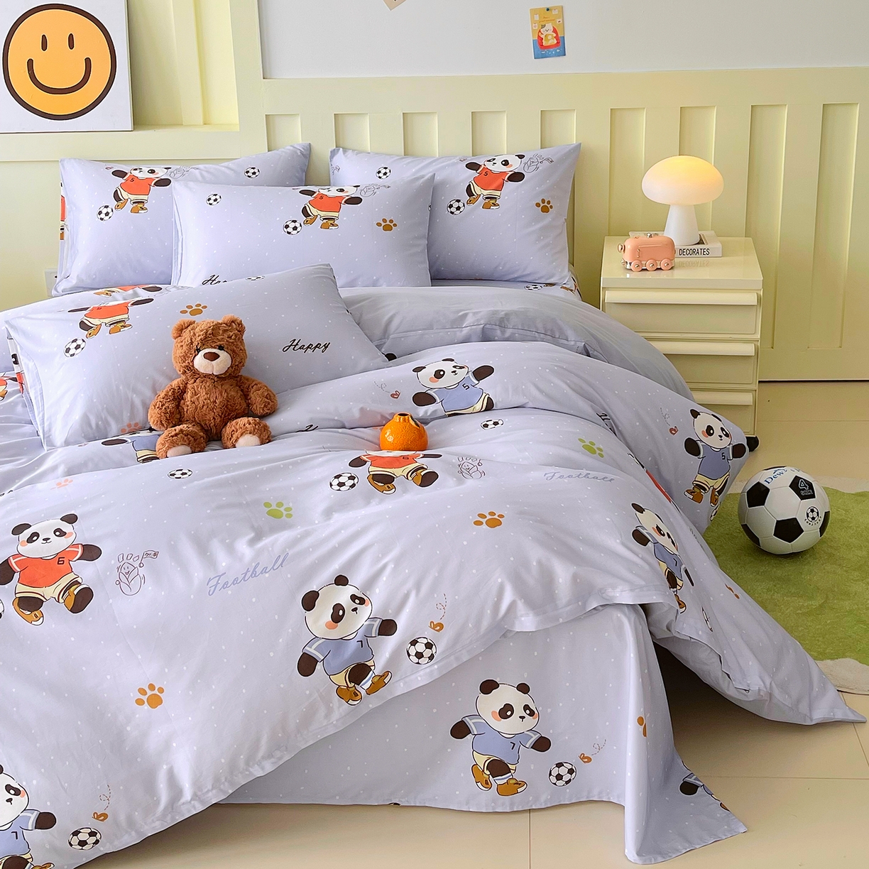 91家纺网 家纺一手货源 找家纺 金鑫汇家纺 2025新款A类全棉纯棉印花大床图单被套 被套单件 足球争霸赛-灰