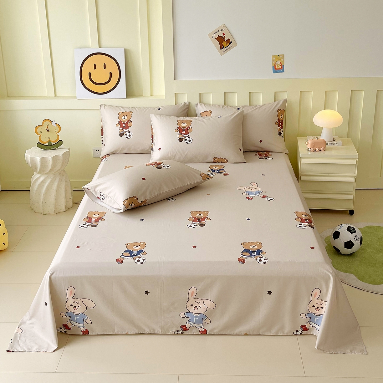 91家纺网 家纺一手货源 找家纺 金鑫汇家纺 2025新款A类全棉纯棉印花大床图单床单 床单单件 友谊足球