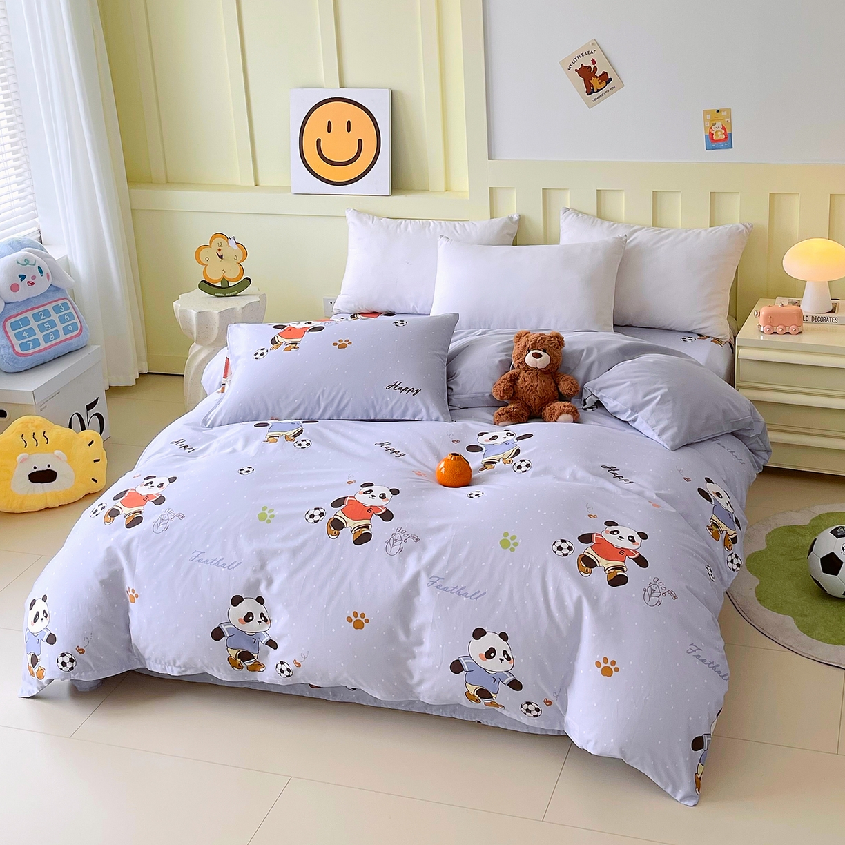 91家纺网 家纺一手货源 找家纺 金鑫汇家纺 2025新款A类全棉纯棉印花大床图单被套 被套单件 足球争霸赛-灰