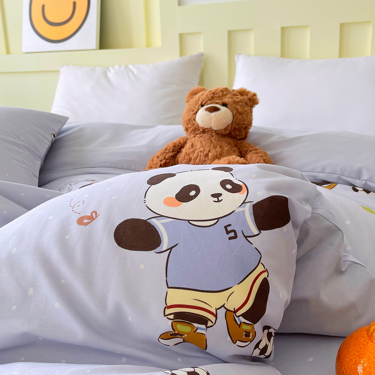 91家纺网 家纺一手货源 找家纺 金鑫汇家纺 2025新款A类全棉纯棉印花大床图单被套 被套单件 足球争霸赛-灰