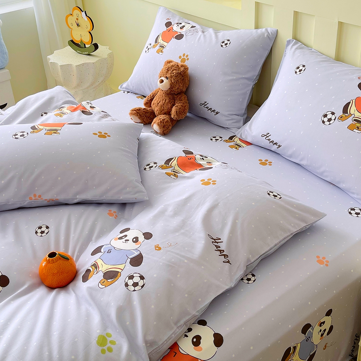 91家纺网 家纺一手货源 找家纺 金鑫汇家纺 2025新款A类全棉纯棉印花大床图单被套 被套单件 足球争霸赛-灰