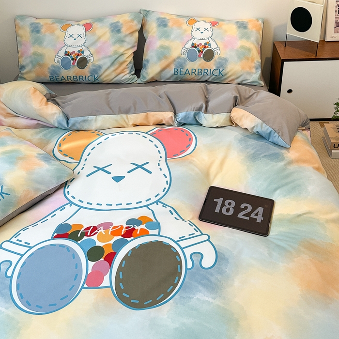 91家纺网 家纺一手货源 找家纺 摩卡（乐趣） 2025新款现代简约网红款四季棉四件套 七彩熊