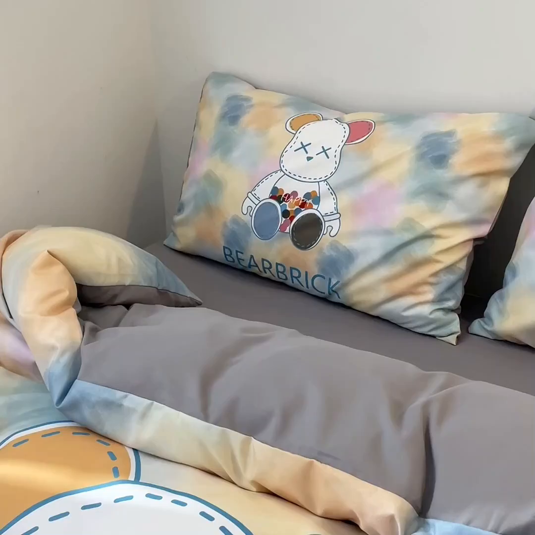 91家纺网 家纺一手货源 找家纺 摩卡（乐趣） 2025新款现代简约网红款四季棉四件套 七彩熊