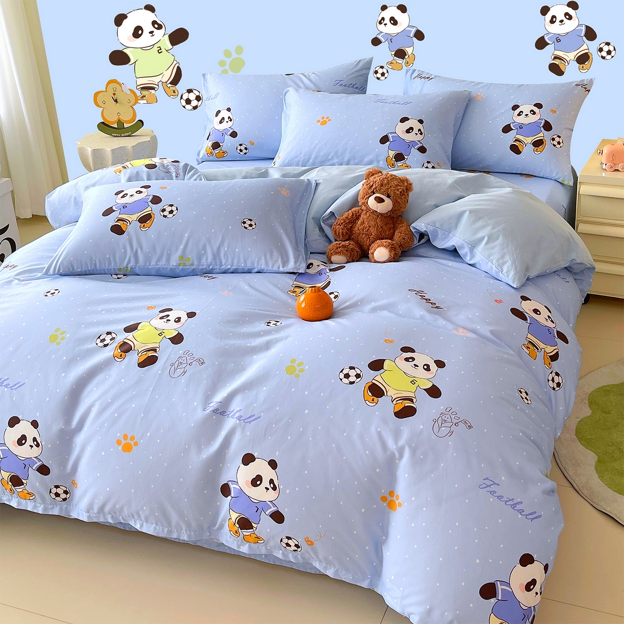 91家纺网 家纺一手货源 找家纺 金鑫汇家纺 2025新款A类全棉纯棉印花大床图单被套 被套单件 足球争霸赛-蓝