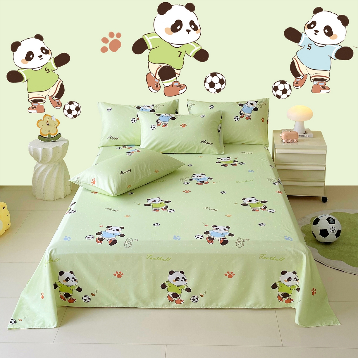 91家纺网 家纺一手货源 找家纺 金鑫汇家纺 2025新款A类全棉纯棉印花大床图单床单 床单单件 足球争霸赛·绿