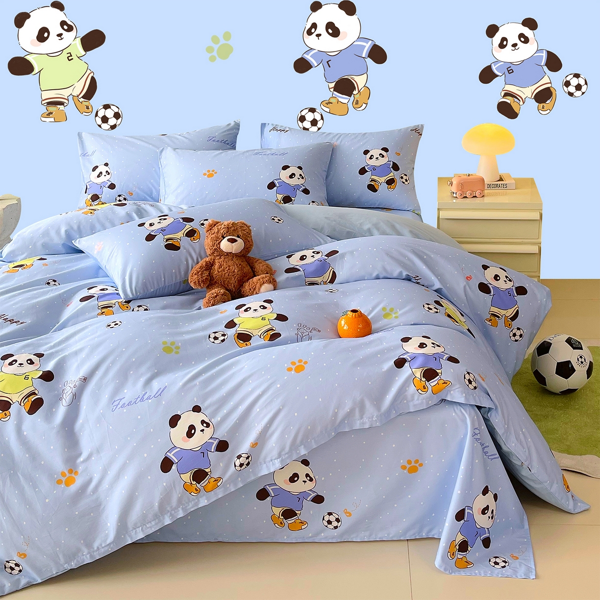 91家纺网 家纺一手货源 找家纺 金鑫汇家纺 2025新款A类全棉纯棉印花大床图单被套 被套单件 足球争霸赛-蓝