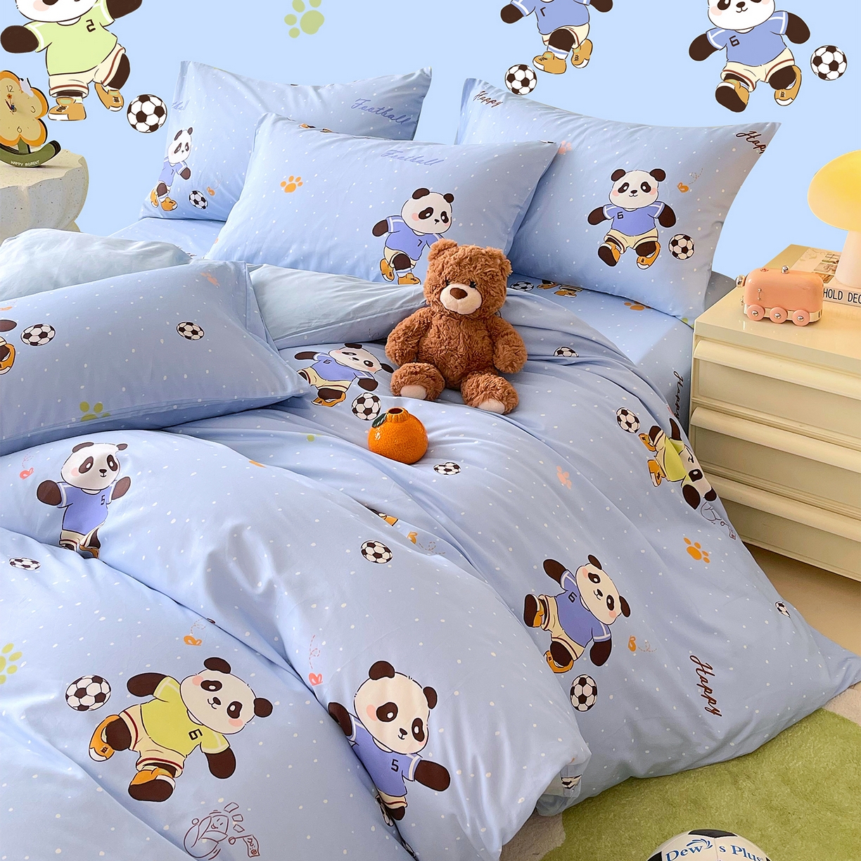 91家纺网 家纺一手货源 找家纺 金鑫汇家纺 2025新款A类全棉纯棉印花大床图单被套 被套单件 足球争霸赛-蓝