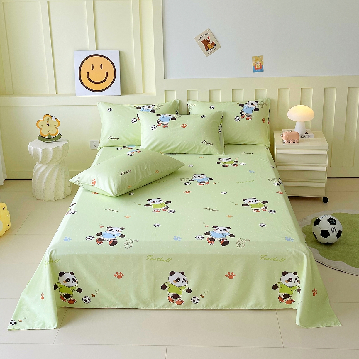 91家纺网 家纺一手货源 找家纺 金鑫汇家纺 2025新款A类全棉纯棉印花大床图单床单 床单单件 足球争霸赛·绿