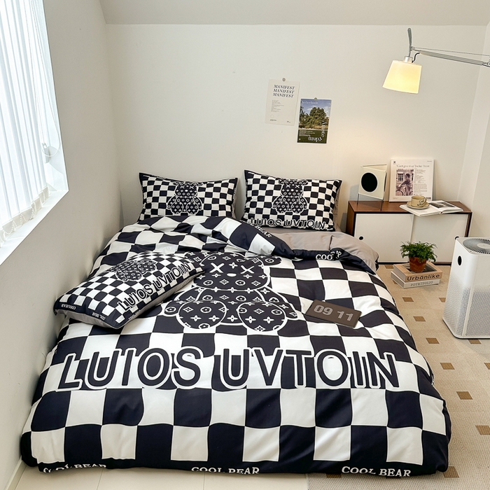 摩卡（乐趣） 2025新款现代简约网红款四季棉四件套 棋盘格公仔
