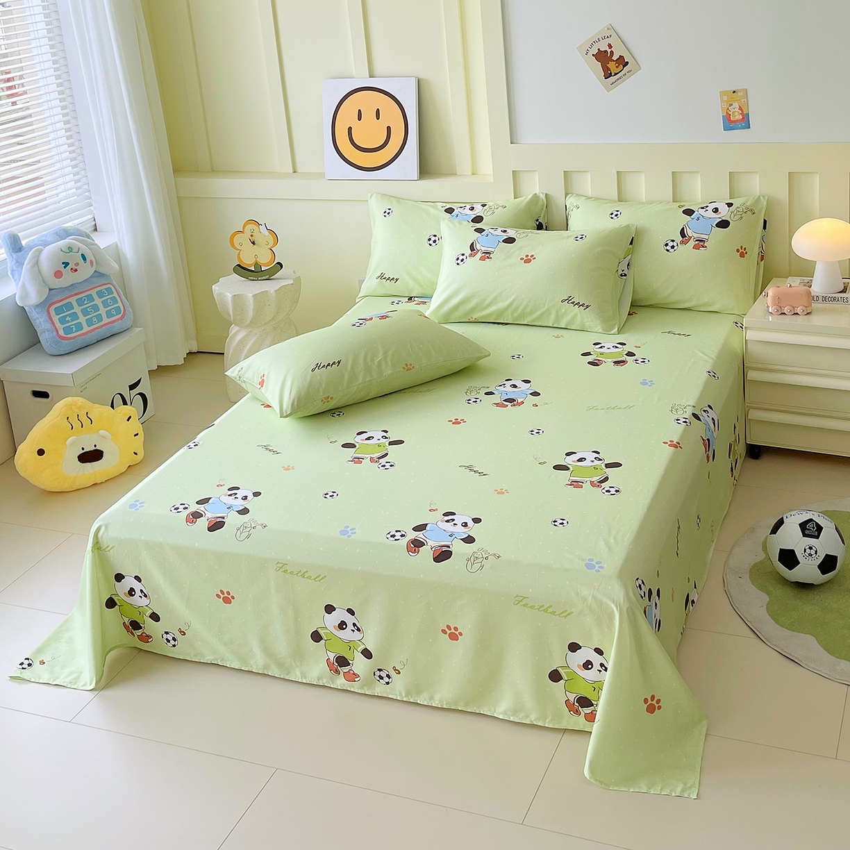 91家纺网 家纺一手货源 找家纺 金鑫汇家纺 2025新款A类全棉纯棉印花大床图单床单 床单单件 足球争霸赛·绿