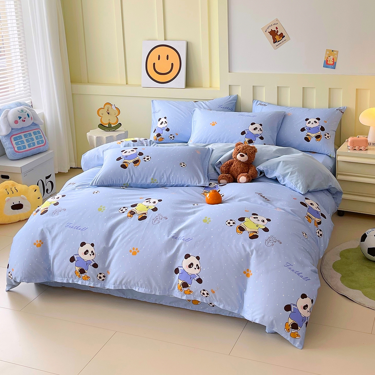 91家纺网 家纺一手货源 找家纺 金鑫汇家纺 2025新款A类全棉纯棉印花大床图单被套 被套单件 足球争霸赛-蓝