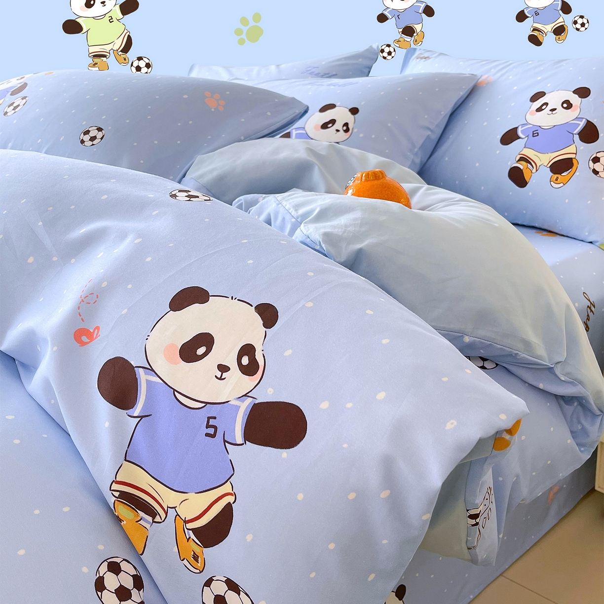 91家纺网 家纺一手货源 找家纺 金鑫汇家纺 2025新款A类全棉纯棉印花大床图单被套 被套单件 足球争霸赛-蓝