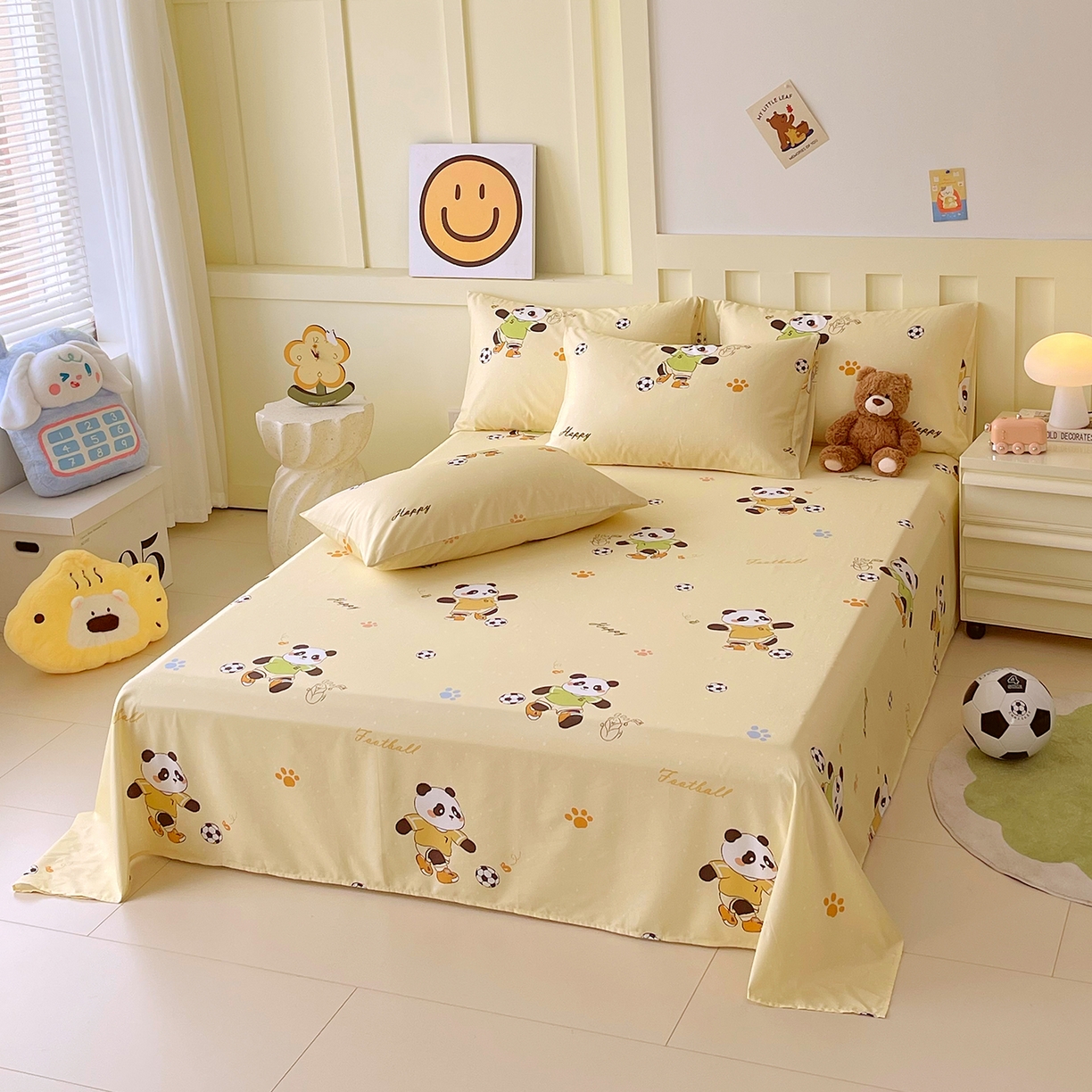 91家纺网 家纺一手货源 找家纺 金鑫汇家纺 2025新款A类全棉纯棉印花大床图单床单 床单单件 足球争霸赛-黄