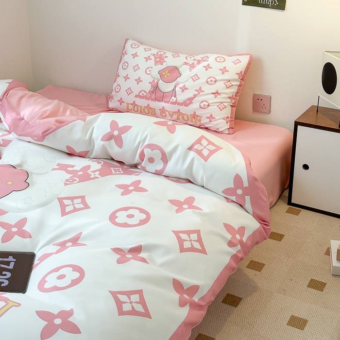 91家纺网 家纺一手货源 找家纺 摩卡（乐趣） 2025新款现代简约网红款四季棉四件套 太阳花粉