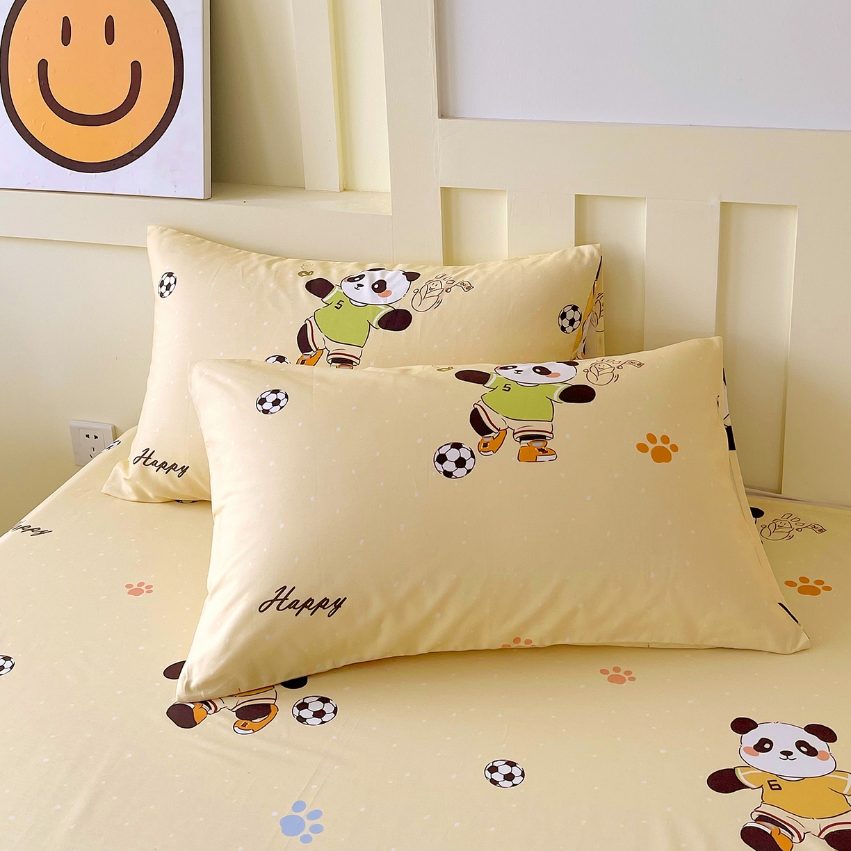 91家纺网 家纺一手货源 找家纺 金鑫汇家纺 2025新款A类全棉纯棉印花大床图单床单 床单单件 足球争霸赛-黄