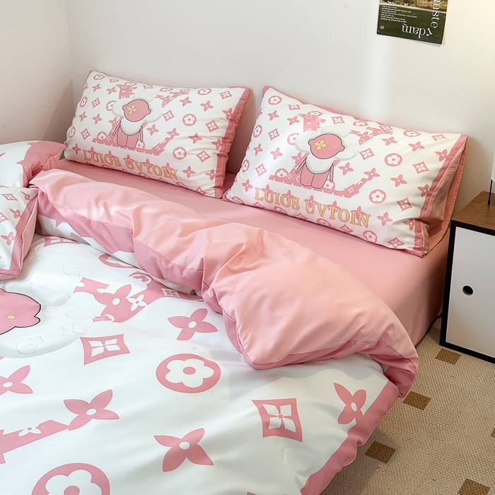 91家纺网 家纺一手货源 找家纺 摩卡（乐趣） 2025新款现代简约网红款四季棉四件套 太阳花粉