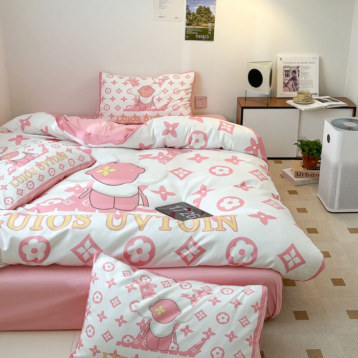 91家纺网 家纺一手货源 找家纺 摩卡（乐趣） 2025新款现代简约网红款四季棉四件套 太阳花粉