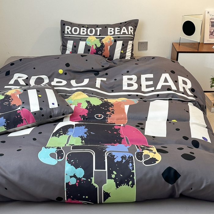 91家纺网 家纺一手货源 找家纺 摩卡（乐趣） 2025新款现代简约网红款四季棉四件套 涂鸦熊