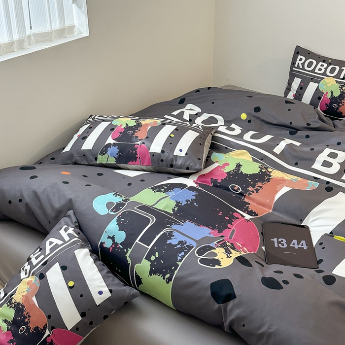 91家纺网 家纺一手货源 找家纺 摩卡（乐趣） 2025新款现代简约网红款四季棉四件套 涂鸦熊