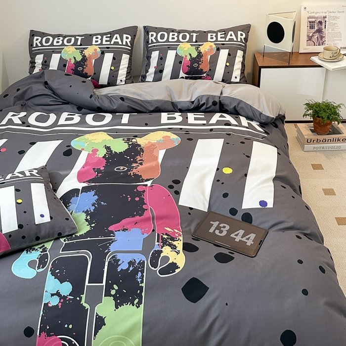 91家纺网 家纺一手货源 找家纺 摩卡（乐趣） 2025新款现代简约网红款四季棉四件套 涂鸦熊