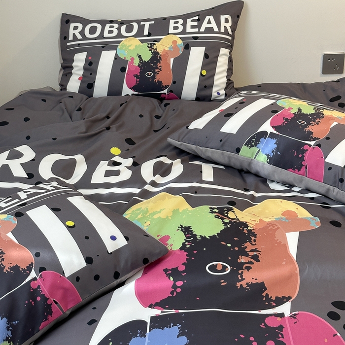 91家纺网 家纺一手货源 找家纺 摩卡（乐趣） 2025新款现代简约网红款四季棉四件套 涂鸦熊