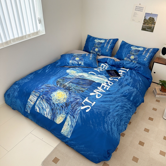 91家纺网 家纺一手货源 找家纺 摩卡（乐趣） 2025新款现代简约网红款四季棉四件套 星空