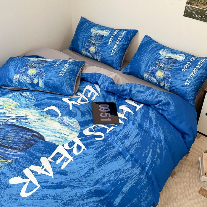 91家纺网 家纺一手货源 找家纺 摩卡（乐趣） 2025新款现代简约网红款四季棉四件套 星空