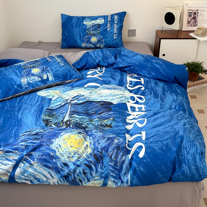 91家纺网 家纺一手货源 找家纺 摩卡（乐趣） 2025新款现代简约网红款四季棉四件套 星空