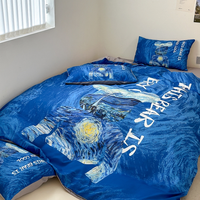 91家纺网 家纺一手货源 找家纺 摩卡（乐趣） 2025新款现代简约网红款四季棉四件套 星空