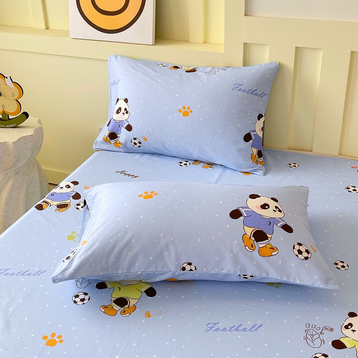 91家纺网 家纺一手货源 找家纺 金鑫汇家纺 2025新款A类全棉纯棉印花大床图单床单 床单单件 足球争霸赛-蓝