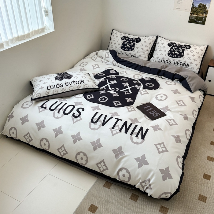 91家纺网 家纺一手货源 找家纺 摩卡（乐趣） 2025新款现代简约网红款四季棉四件套 熊头白