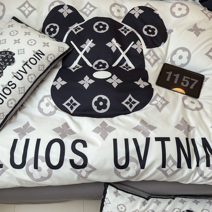 91家纺网 家纺一手货源 找家纺 摩卡（乐趣） 2025新款现代简约网红款四季棉四件套 熊头白