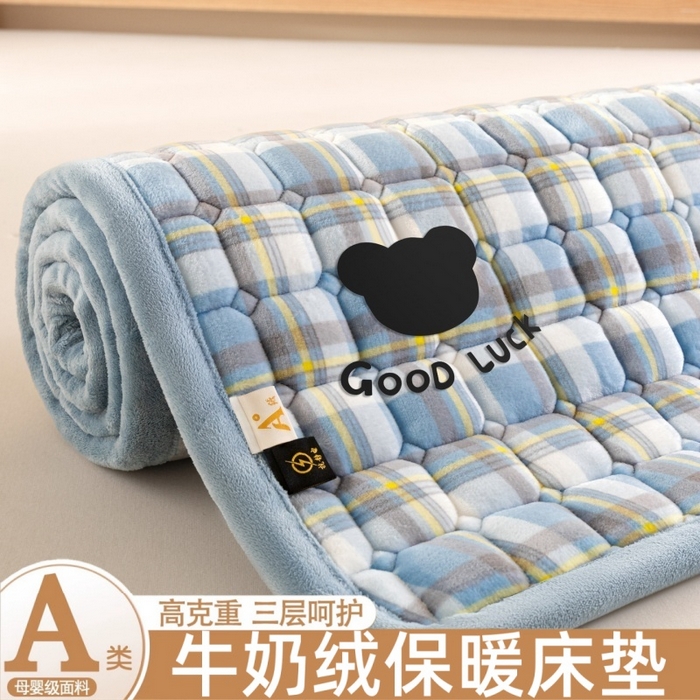 91家纺网 家纺一手货源 找家纺 （总）爱屋及屋 2025加厚牛奶绒格子床垫软垫加绒加厚床褥垫床护垫铺底毛绒垫子【200g填充】