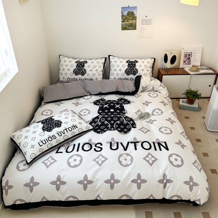 摩卡（乐趣） 2025新款现代简约网红款四季棉四件套 熊仔白