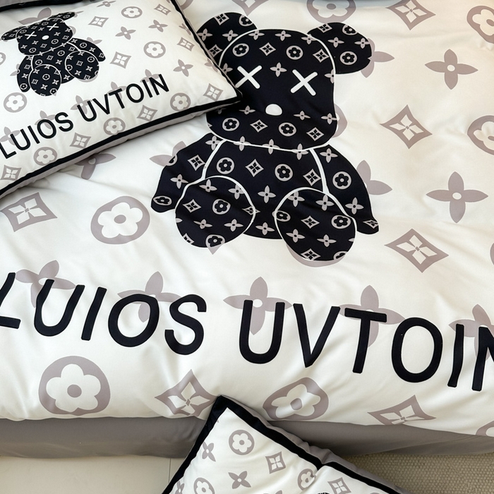 91家纺网 家纺一手货源 找家纺 摩卡（乐趣） 2025新款现代简约网红款四季棉四件套 熊仔白